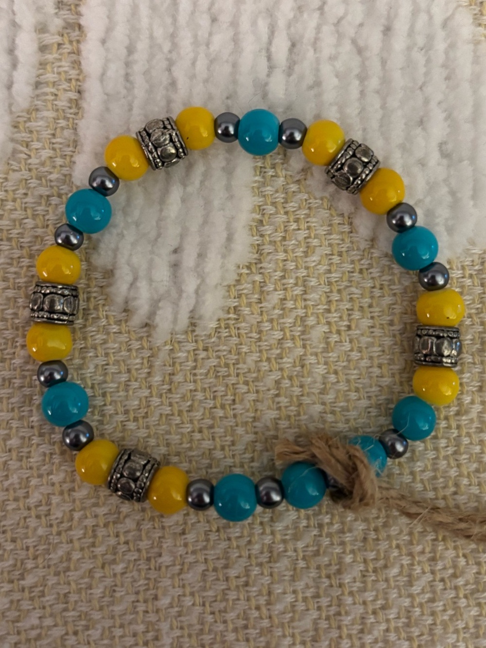 Yellow & Turquoise Beaded Stretch Bracelet